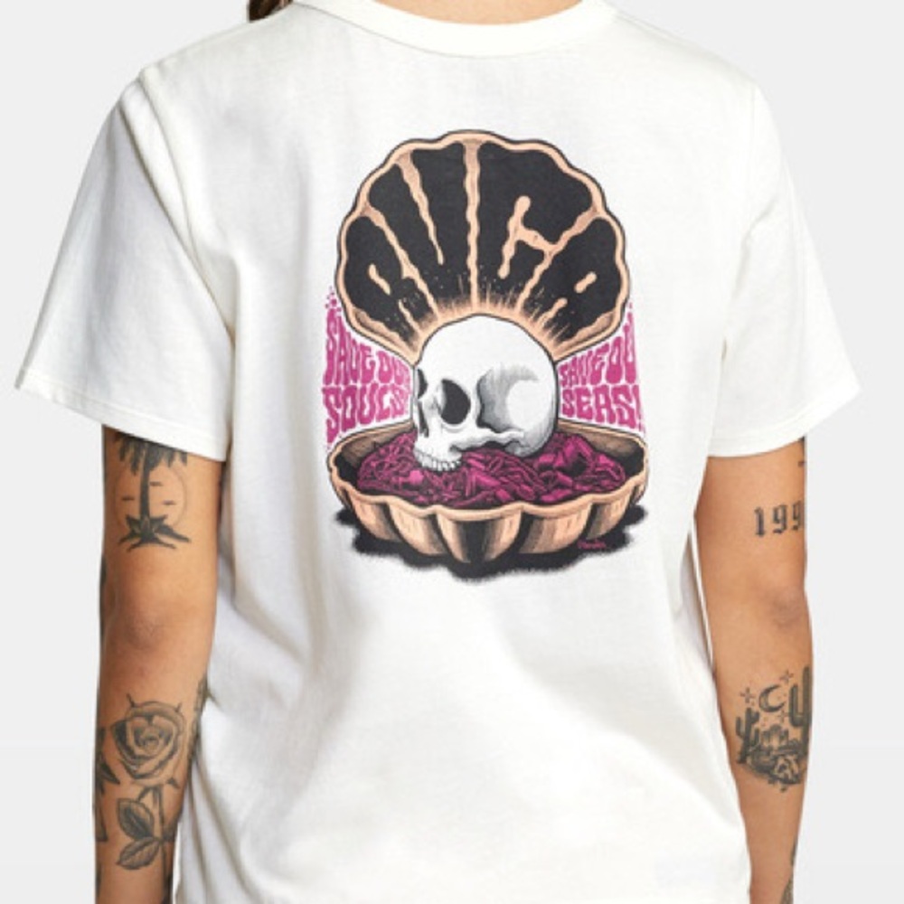 RVCA Off-White Mermaid Cropped Graphic Tee